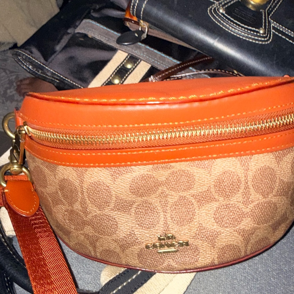 Coach logo Orange and Brown Crossbody Bag